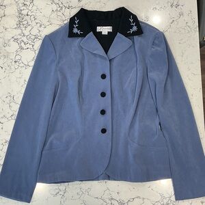 Crescent Blue Blazer with Embroidered Collar
